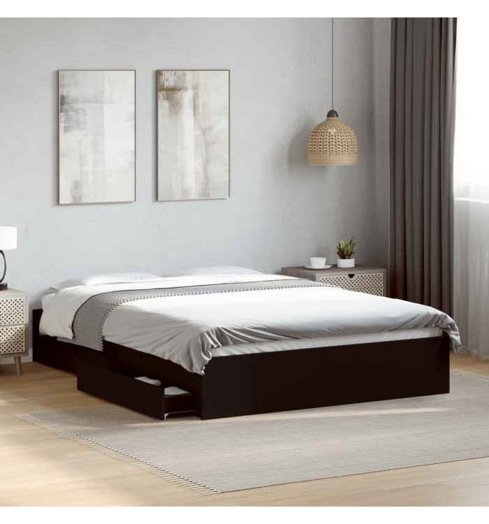 Cadre de lit avec tiroirs sans matelas noir 120x200 cm | Mobilier & Déco