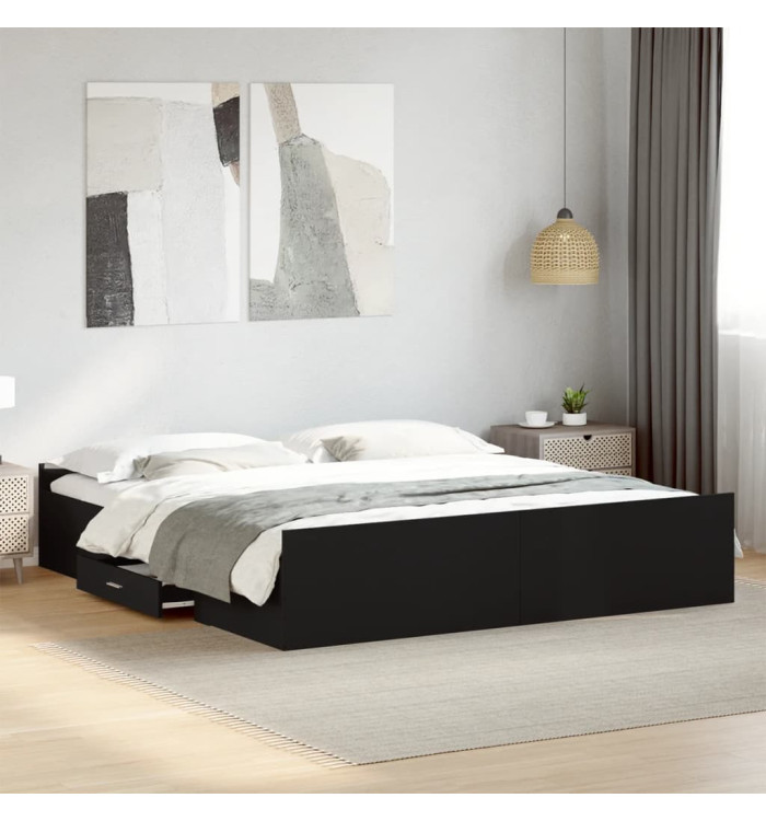 Cadre de lit avec tiroirs sans matelas noir 180x200 cm | Mobilier & Déco
