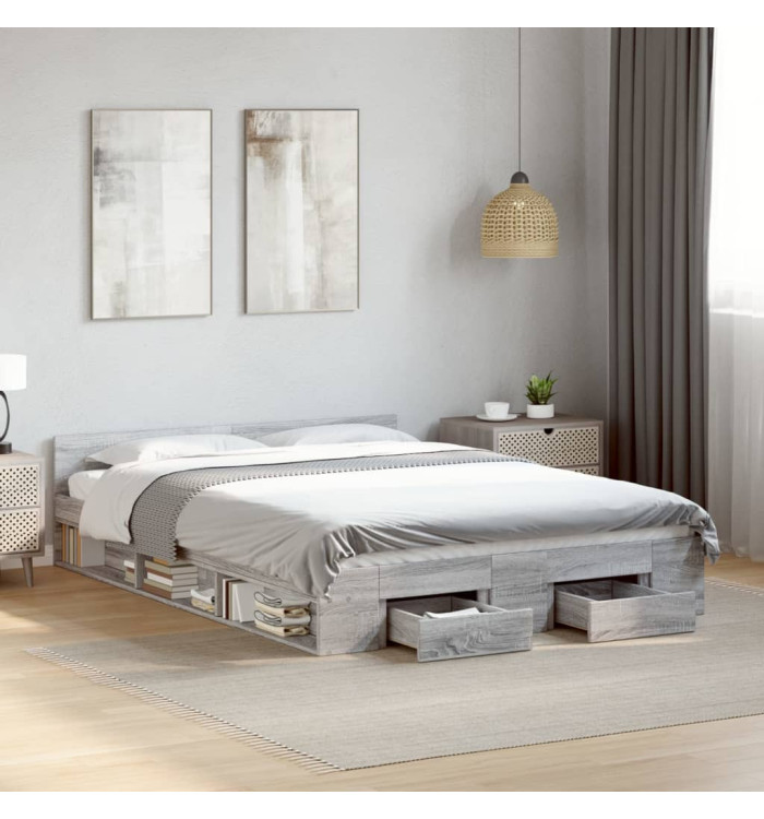 Cadre de lit avec tiroirs sans matelas sonoma gris 120x190 cm | Mobilier & Déco