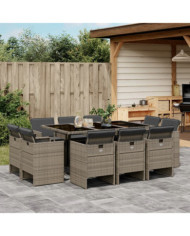 Ensemble à manger de jardin 11pcs avec coussins gris poly rotin | Mobilier & Déco