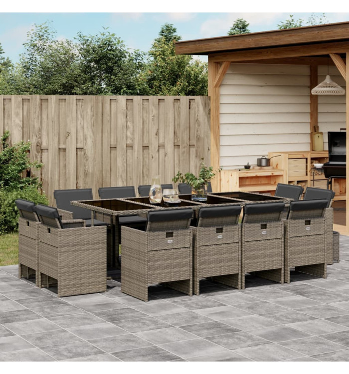 Ensemble à manger de jardin coussins 13 pcs gris résine tressée | Mobilier & Déco