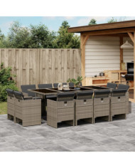 Ensemble à manger de jardin coussins 13 pcs gris résine tressée | Mobilier & Déco