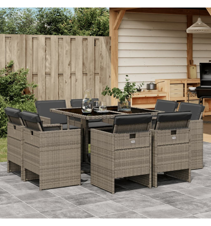 Ensemble à manger de jardin 9 pcs coussins gris résine tressée | Mobilier & Déco