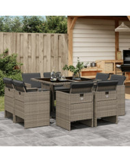 Ensemble à manger de jardin 9 pcs coussins gris résine tressée | Mobilier & Déco