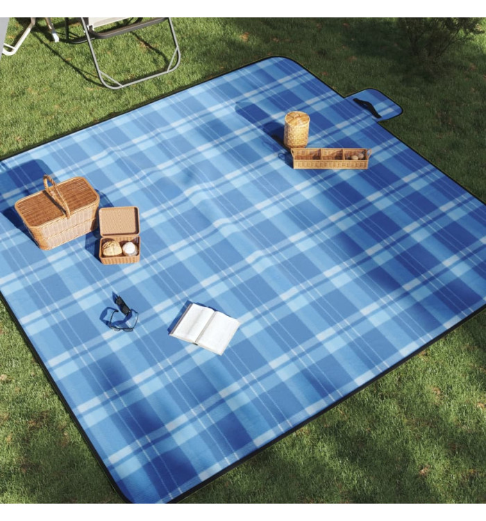 Couverture de pique-nique pliable carreaux bleu 200x200 cm | Mobilier & Déco