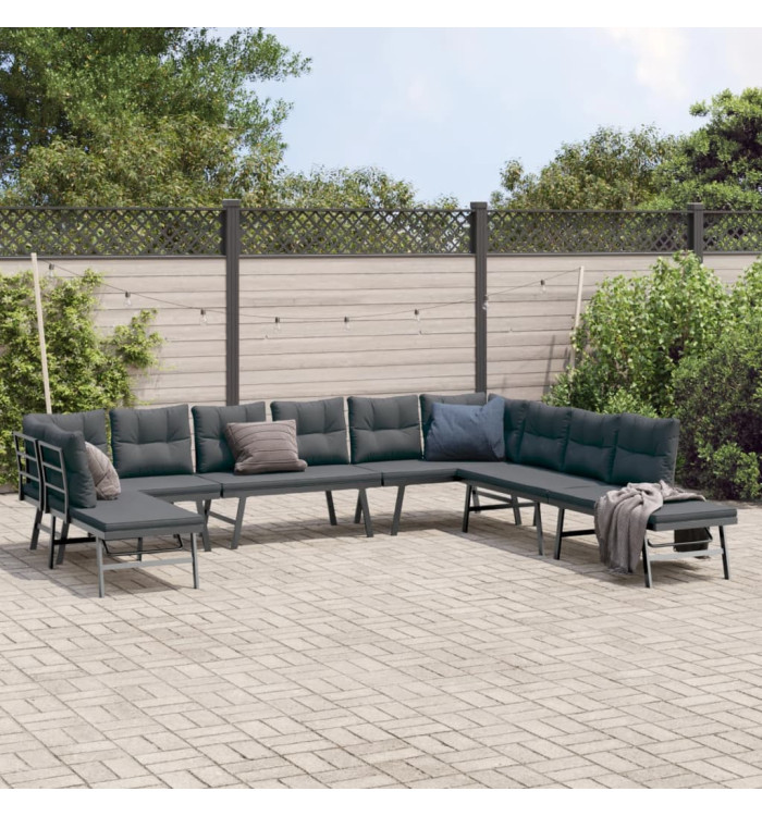 Ensemble de bancs de jardin avec coussins 7 pcs noir | Mobilier & Déco