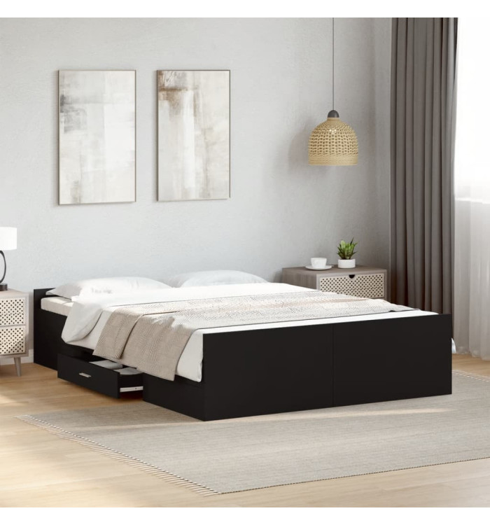 Cadre de lit avec tiroirs sans matelas noir 140x190 cm | Mobilier & Déco