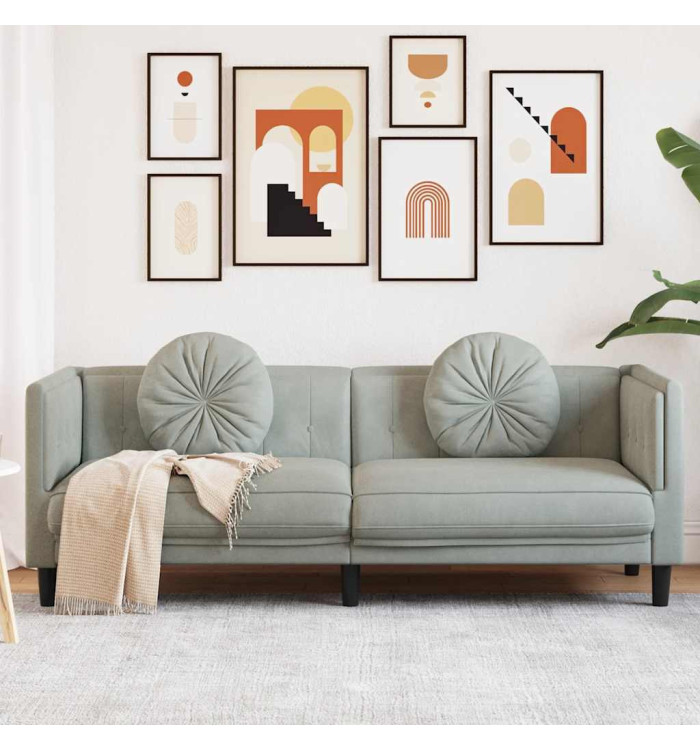 Canapé avec coussins 3 places gris clair velours | Mobilier & Déco