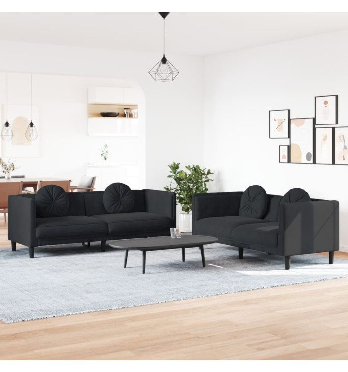 Ensemble de canapés 2 pcs avec coussins noir velours | Mobilier & Déco