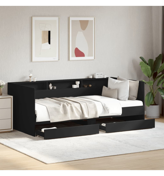 Lit de jour avec tiroirs sans matelas noir 90x200 cm | Mobilier & Déco