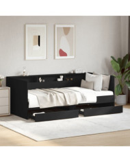 Lit de jour avec tiroirs sans matelas noir 90x200 cm | Mobilier & Déco