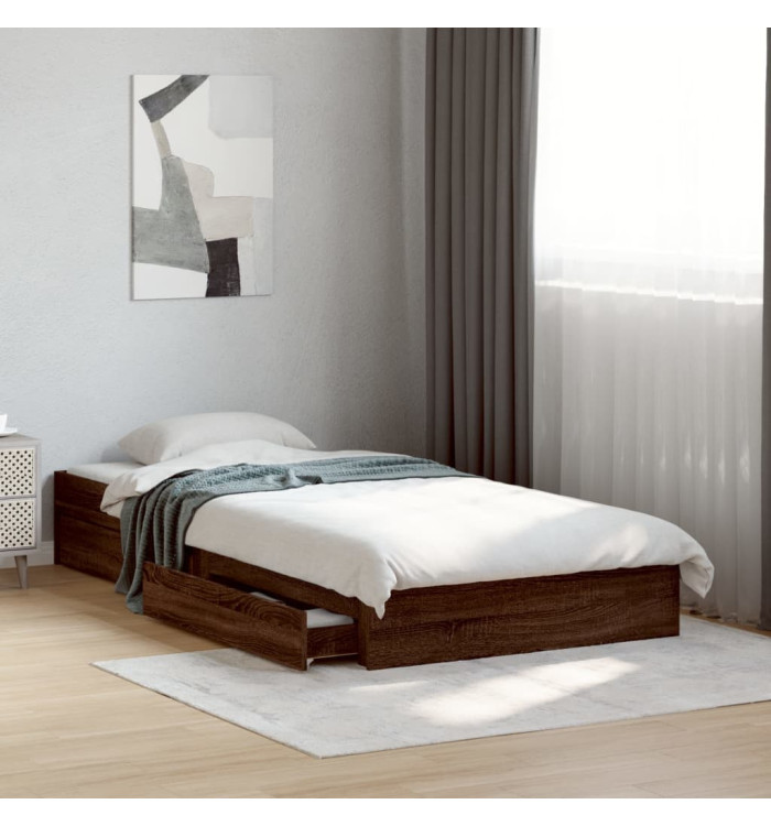 Cadre de lit avec tiroirs sans matelas chêne marron 90x200 cm | Mobilier & Déco