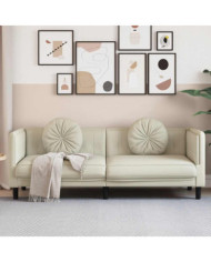 Canapé avec coussins 3 places crème velours | Mobilier & Déco