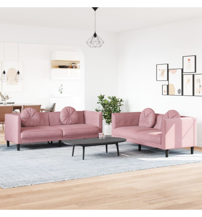 Ensemble de canapés 2 pcs avec coussins rose velours | Mobilier & Déco