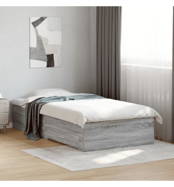 Cadre de lit avec tiroirs sans matelas sonoma gris 75x190 cm | Mobilier & Déco