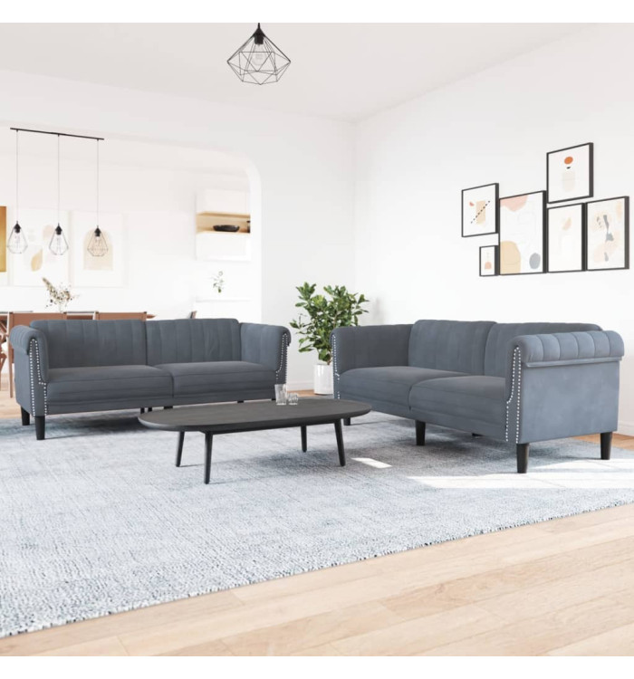 Ensemble de canapés 2 pcs gris foncé velours | Mobilier & Déco