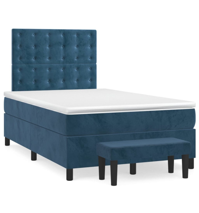 Sommier à lattes de lit et matelas bleu foncé 120x190cm velours | Mobilier & Déco