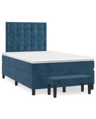 Sommier à lattes de lit et matelas bleu foncé 120x190cm velours | Mobilier & Déco