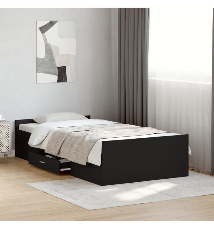 Cadre de lit avec tiroirs sans matelas noir 100x200 cm | Mobilier & Déco