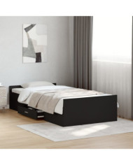 Cadre de lit avec tiroirs sans matelas noir 100x200 cm | Mobilier & Déco