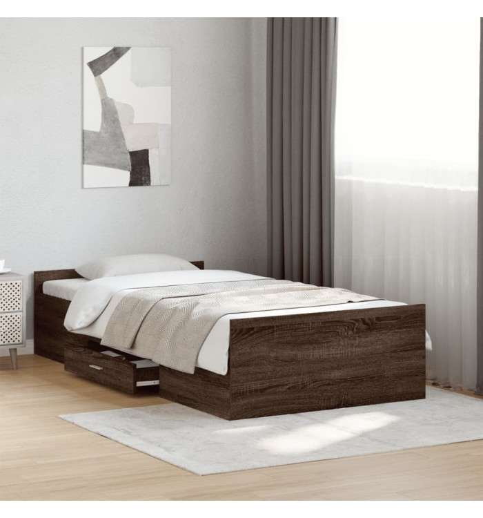 Cadre de lit avec tiroirs sans matelas chêne marron 100x200 cm | Mobilier & Déco