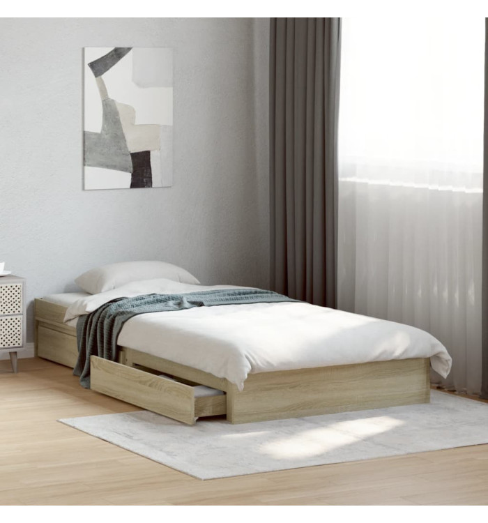 Cadre de lit avec tiroirs sans matelas chêne sonoma 90x190 cm | Mobilier & Déco