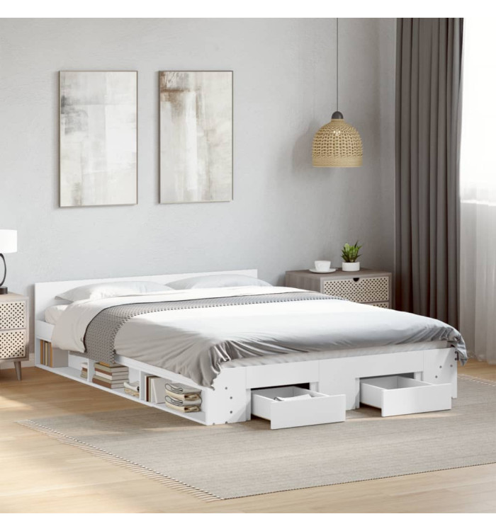 Cadre de lit avec tiroirs sans matelas blanc 140x200 cm | Mobilier & Déco