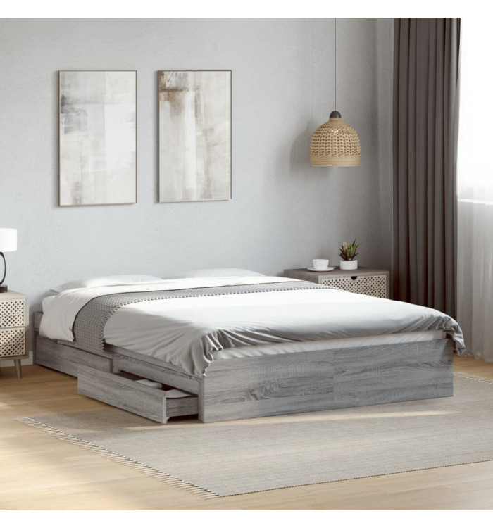 Cadre de lit avec tiroirs sans matelas sonoma gris 140x190 cm | Mobilier & Déco