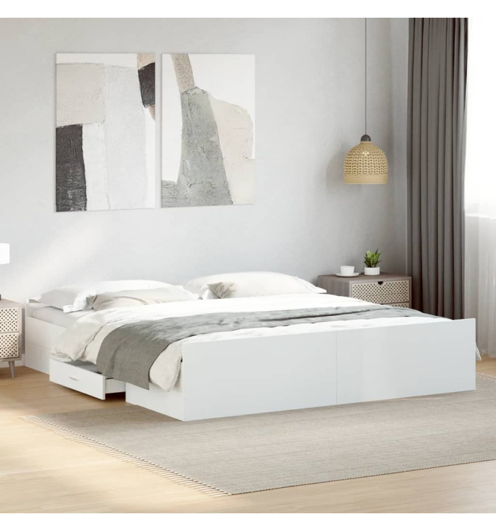 Cadre de lit avec tiroirs sans matelas blanc 200x200 cm | Mobilier & Déco