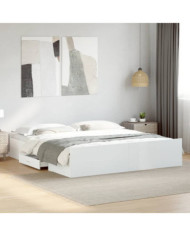 Cadre de lit avec tiroirs sans matelas blanc 200x200 cm | Mobilier & Déco