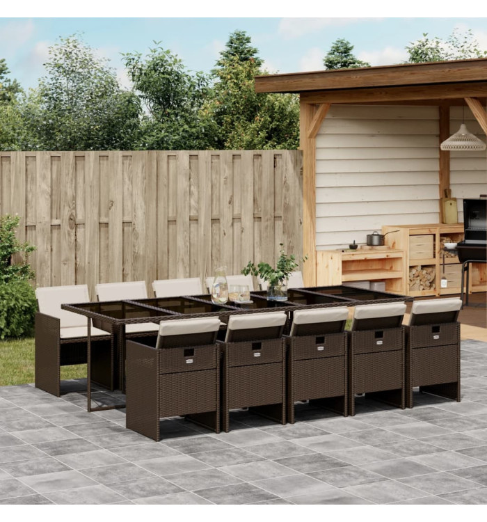 Ensemble à manger de jardin et coussins 11 pcs marron rotin | Mobilier & Déco