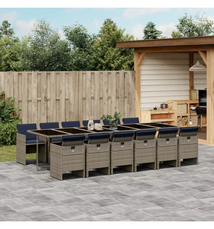 Ensemble à manger de jardin coussins 13 pcs gris résine tressée | Mobilier & Déco