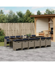 Ensemble à manger de jardin coussins 13 pcs gris résine tressée | Mobilier & Déco