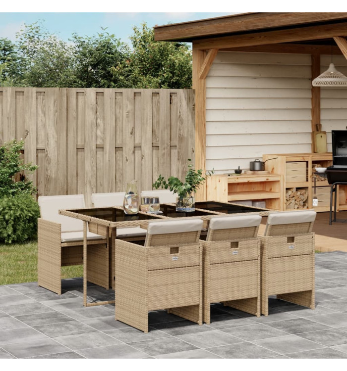 Ensemble à manger de jardin et coussins 7 pcs beige poly rotin | Mobilier & Déco
