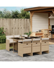 Ensemble à manger de jardin et coussins 7 pcs beige poly rotin | Mobilier & Déco