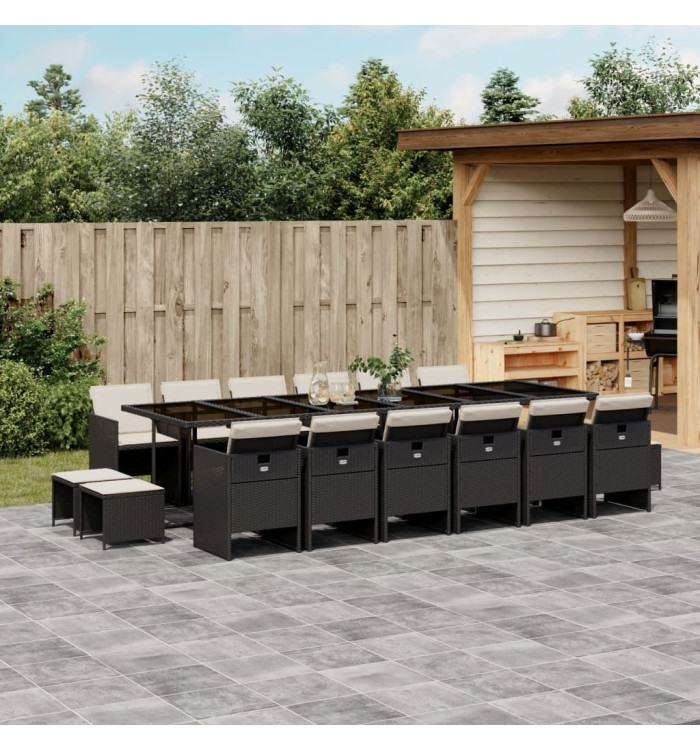 Ensemble à manger de jardin 17 pcs coussins noir résine tressée | Mobilier & Déco