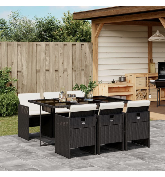 Ensemble à manger de jardin coussins 7pcs Noir Résine tressée | Mobilier & Déco