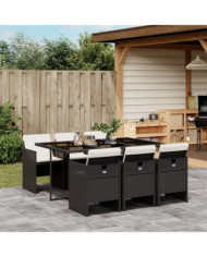 Ensemble à manger de jardin coussins 7pcs Noir Résine tressée | Mobilier & Déco