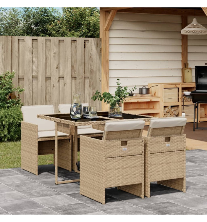 Ensemble à manger de jardin avec coussins 5pcs Beige poly rotin | Mobilier & Déco