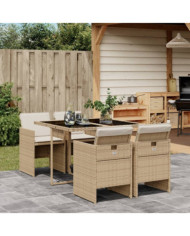 Ensemble à manger de jardin avec coussins 5pcs Beige poly rotin | Mobilier & Déco