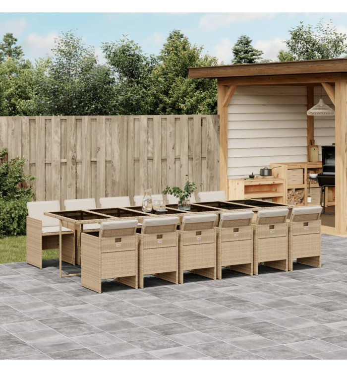 Ensemble à manger de jardin et coussins 13 pcs beige | Mobilier & Déco
