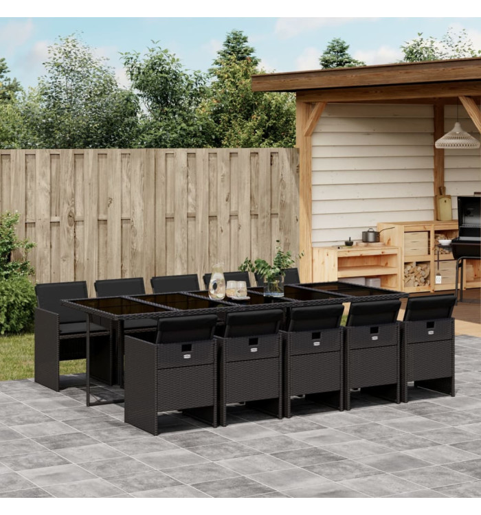 Ensemble à manger de jardin 11 pcs coussins noir résine tressée | Mobilier & Déco