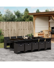 Ensemble à manger de jardin 11 pcs coussins noir résine tressée | Mobilier & Déco