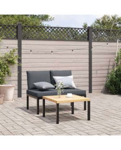 Banc de jardin avec coussins noir aluminium | Mobilier & Déco
