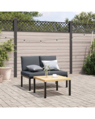Banc de jardin avec coussins noir aluminium | Mobilier & Déco