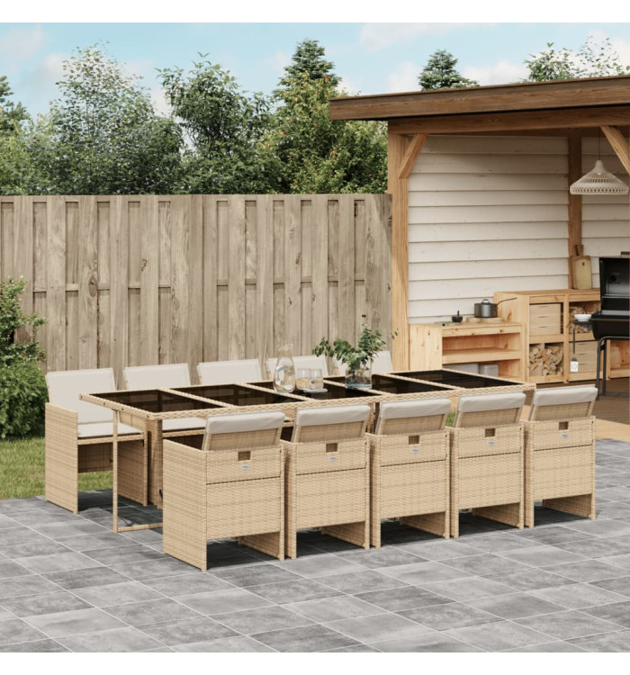 Ensemble à manger de jardin et coussins 11 pcs beige poly rotin | Mobilier & Déco
