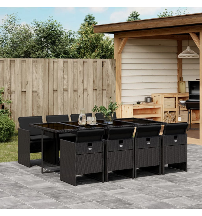 Ensemble à manger de jardin 9pcs coussins noir résine tressée | Mobilier & Déco