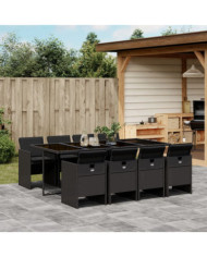 Ensemble à manger de jardin 9pcs coussins noir résine tressée | Mobilier & Déco