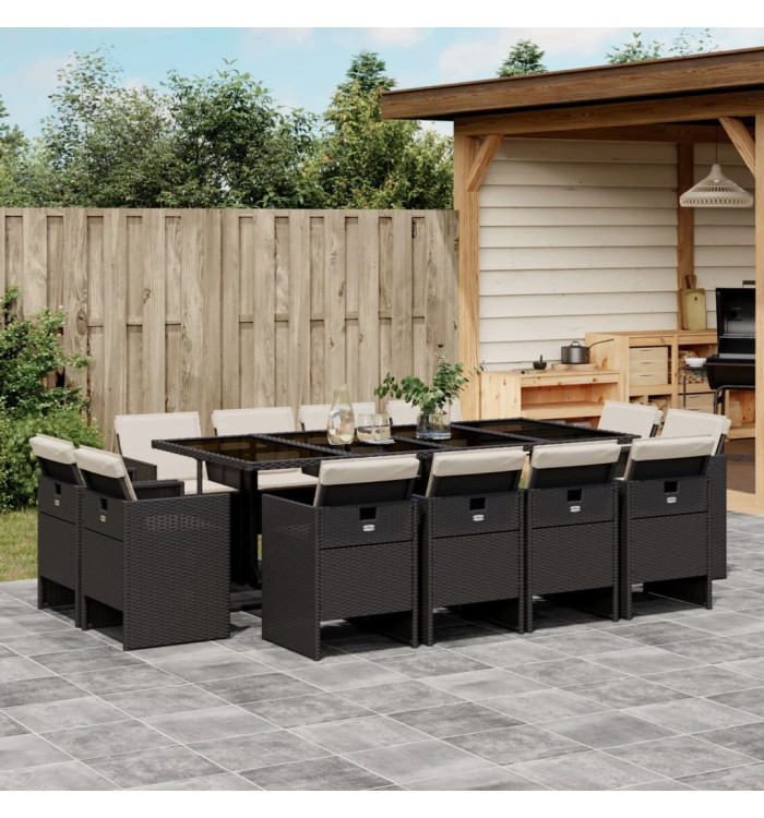 Ensemble à manger de jardin 13 pcs coussins noir résine tressée | Mobilier & Déco