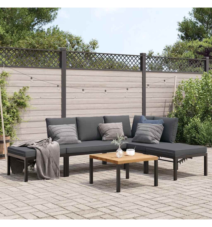 Salon de jardin 5 pcs avec coussins noir aluminium | Mobilier & Déco